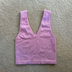 Pink Ribbed V-Neck Women's Top